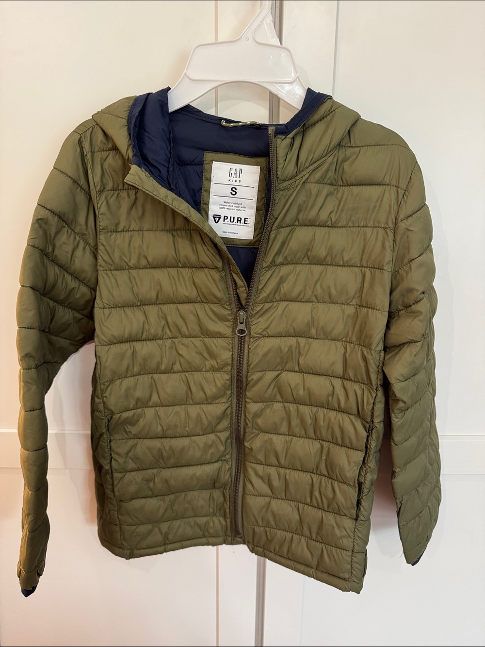 GAP Kids Reversible Hooded Puffer Jacket - Olive Green & Navy